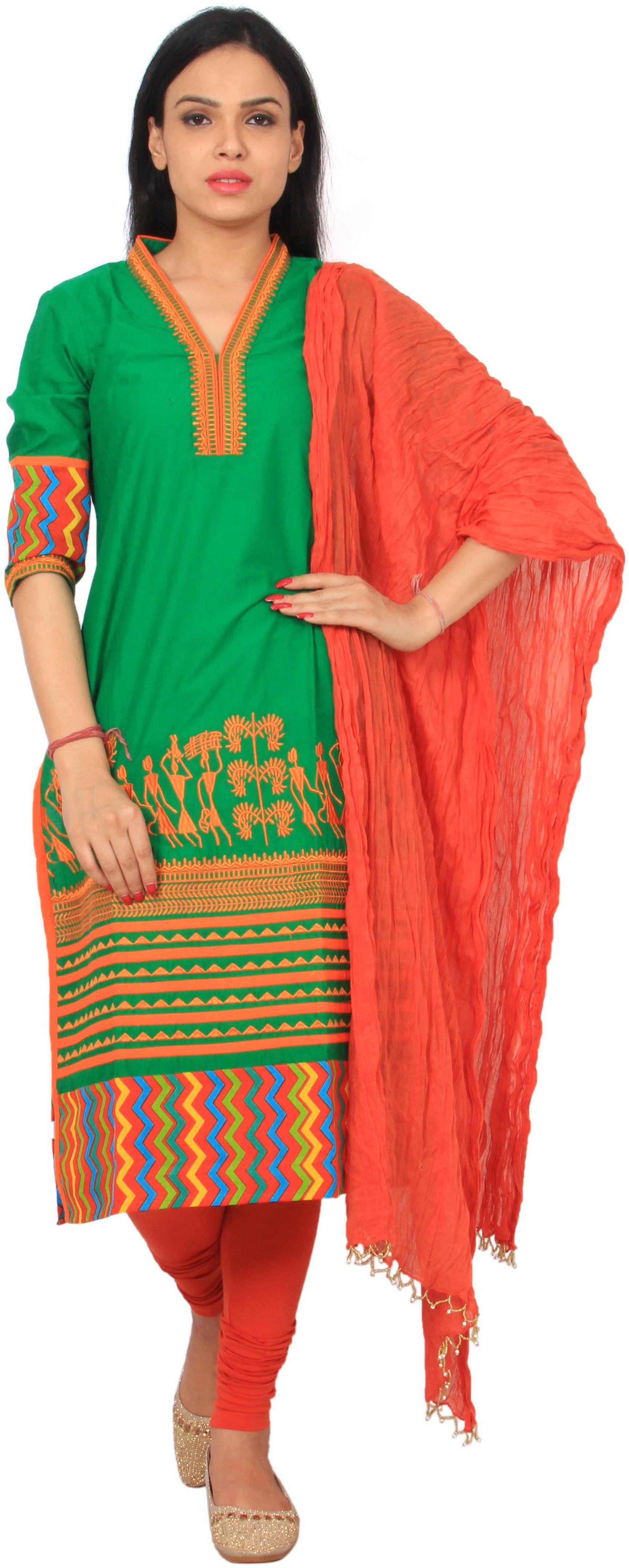 

Avanya Women Cotton Straight Kurta with Legging Dupatta Set