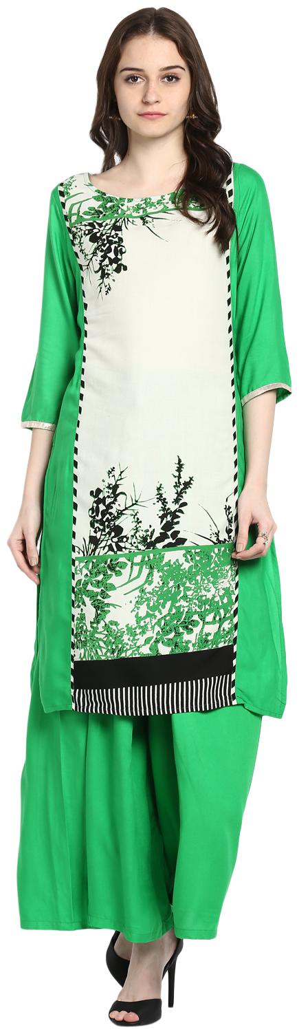 

Avanya Women Green Printed Straight Kurta