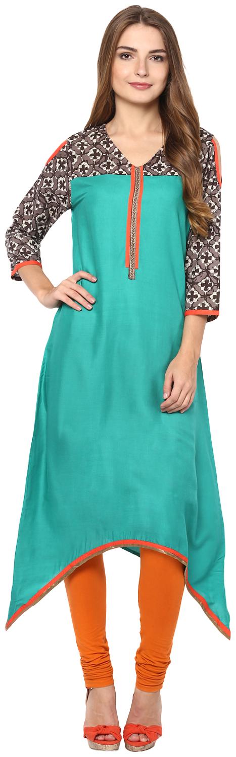 

Avanya Women s Solid Rayon A-Line Kurta