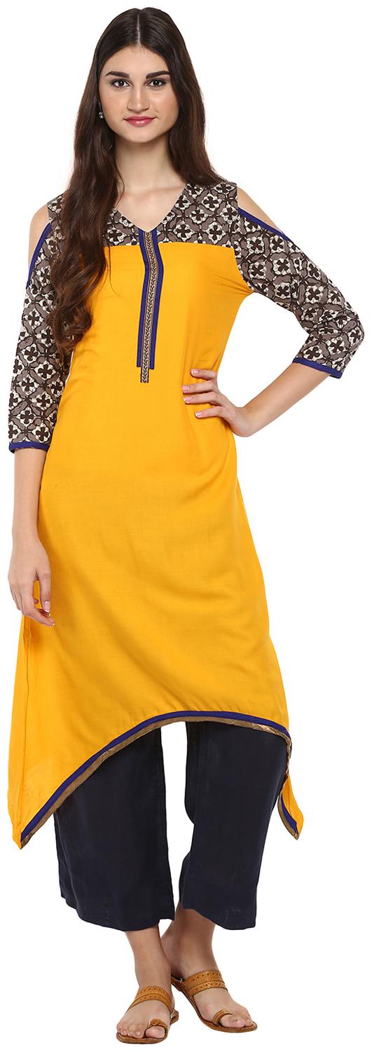 

Avanya Women s Solid Rayon A-Line Kurta
