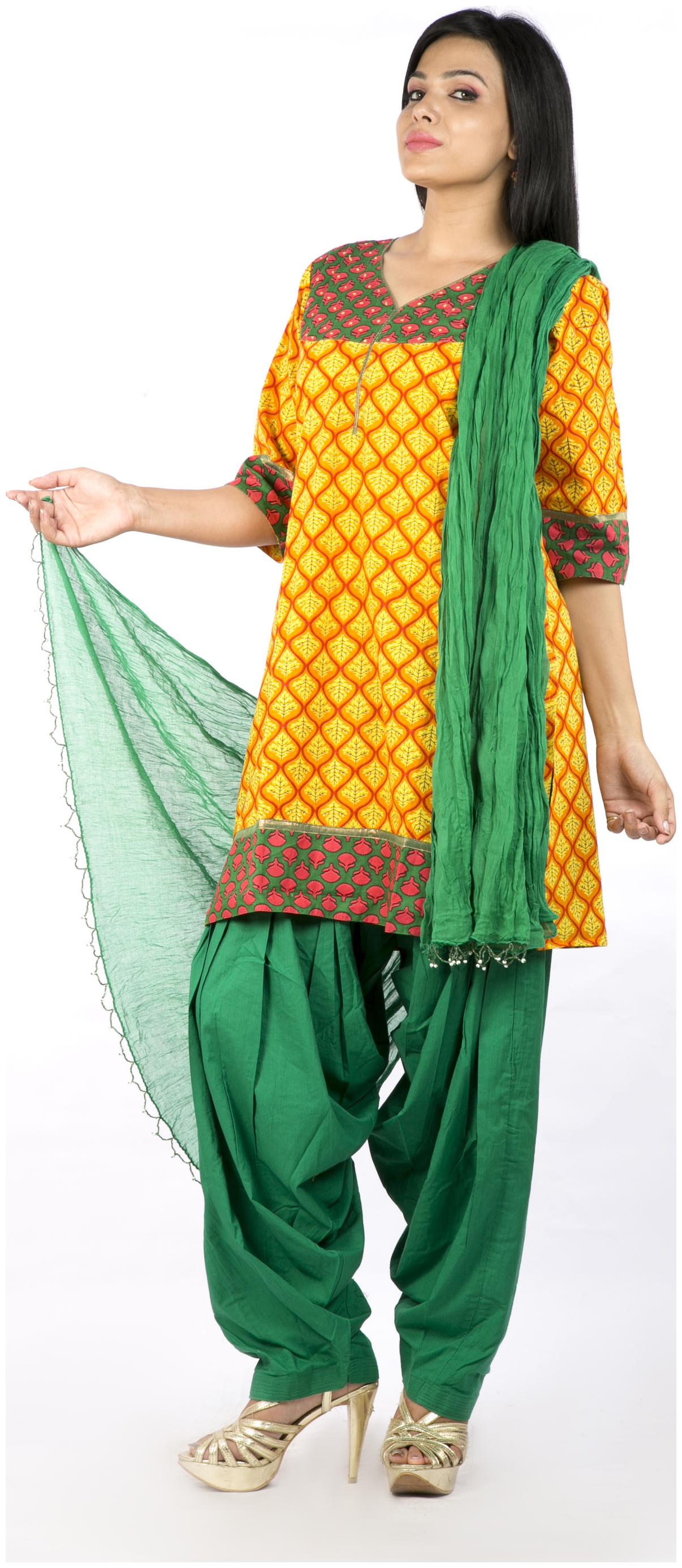 

Avanya Women Cotton Straight Kurta with Patiala Dupatta Set