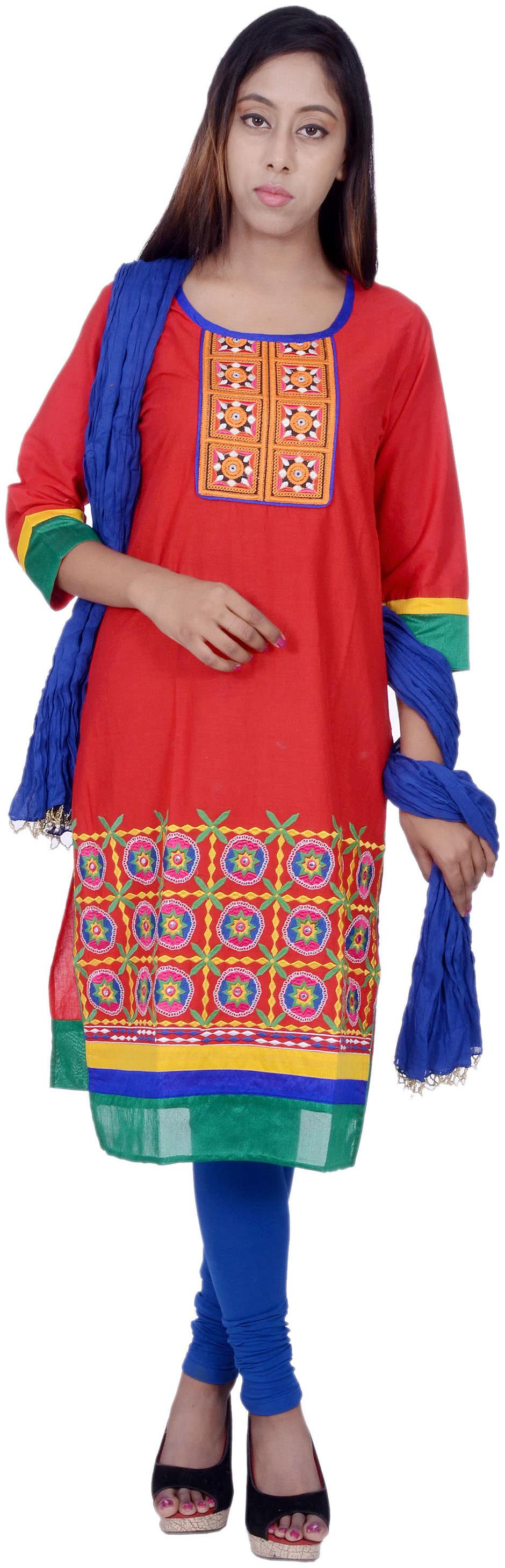 

Avanya Women Cotton Straight Kurta with Legging Dupatta Set