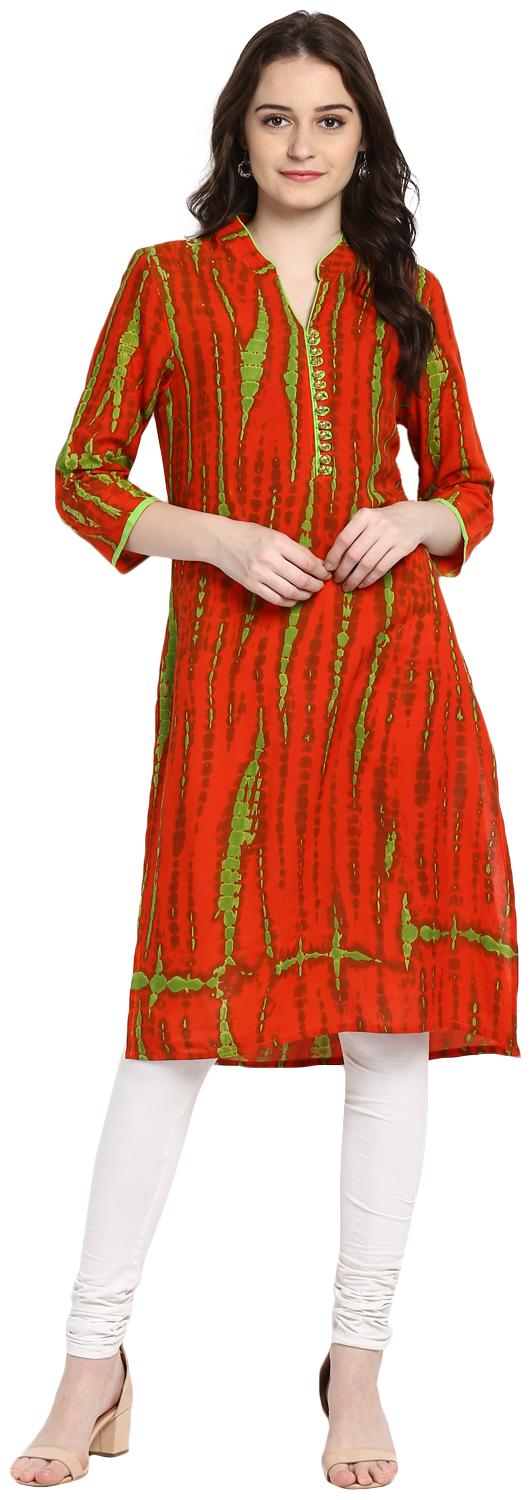 

Avanya Women Orange Printed Straight Kurta