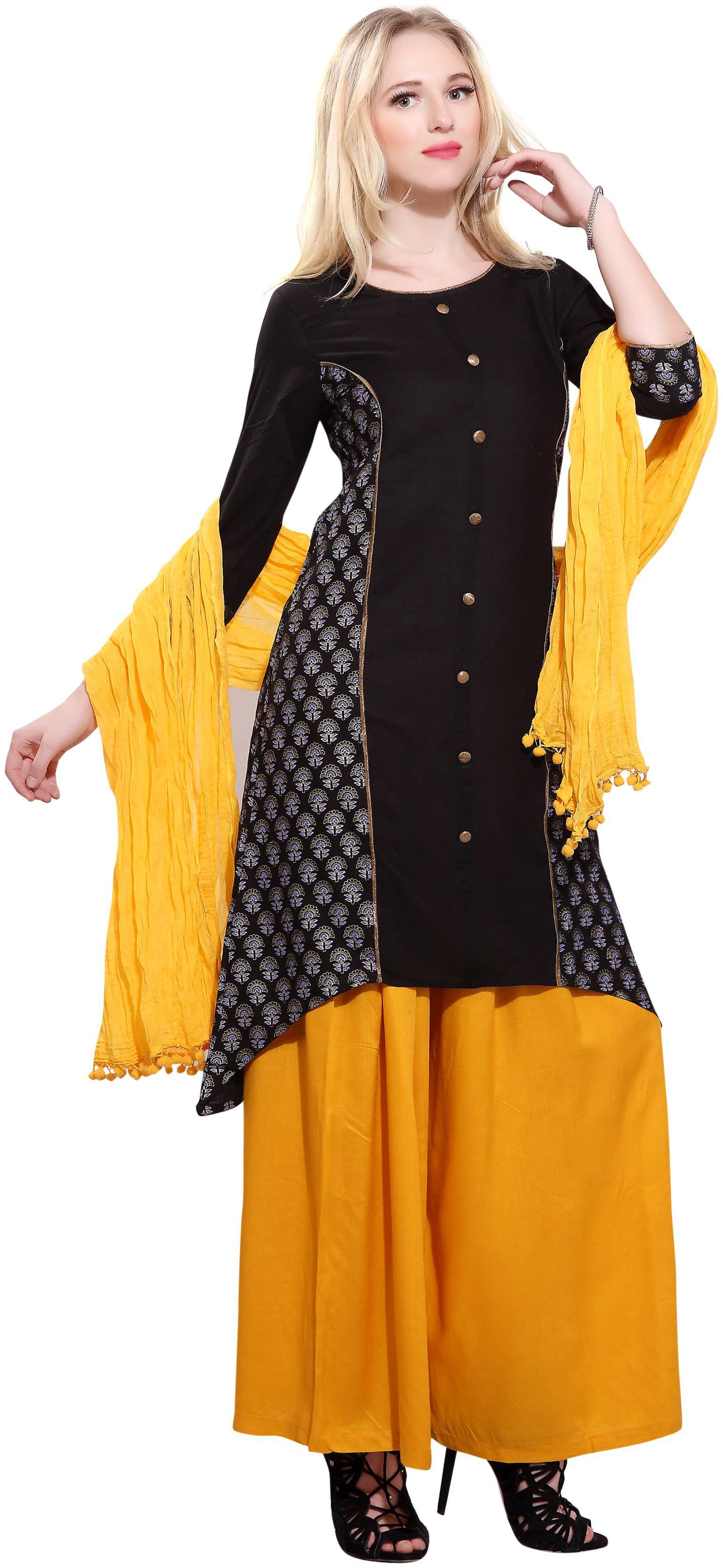 

Avanya Women Rayon A-Line Kurta with Palazzo Dupatta Set