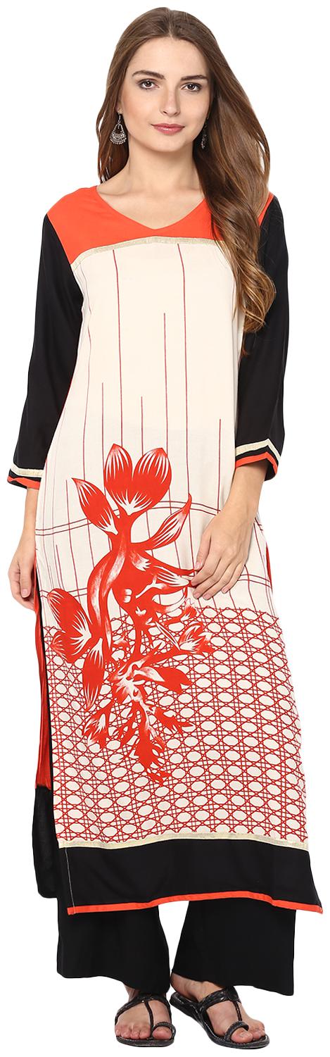 

Avanya Women Orange Printed Straight Kurta