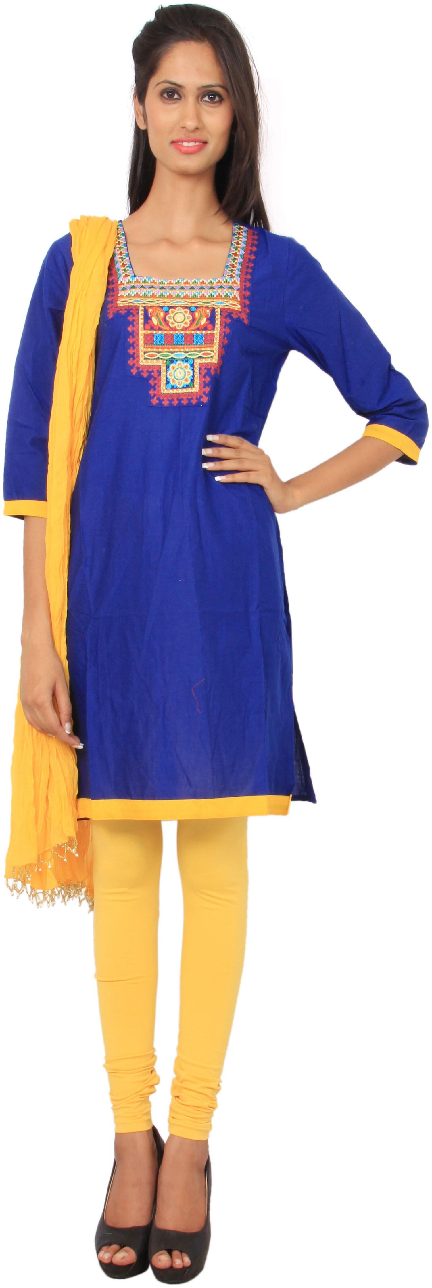 

Avanya Women Cotton Straight Kurta with Legging Dupatta Set