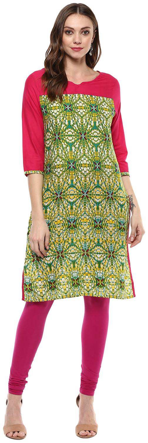 

Avanya Women Green Printed Straight Kurta