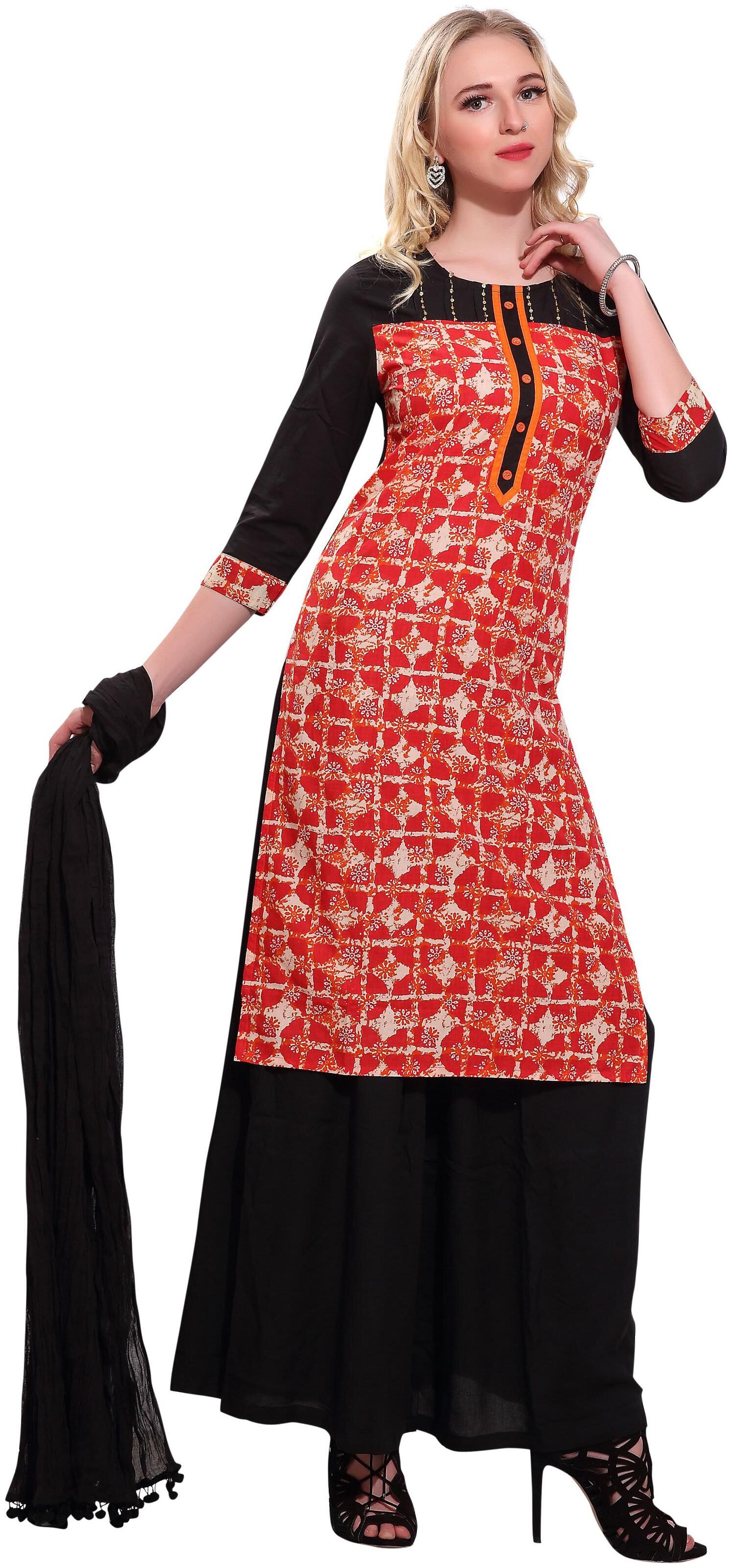 

Avanya Women Cotton Straight Kurta with Palazzo Dupatta Set