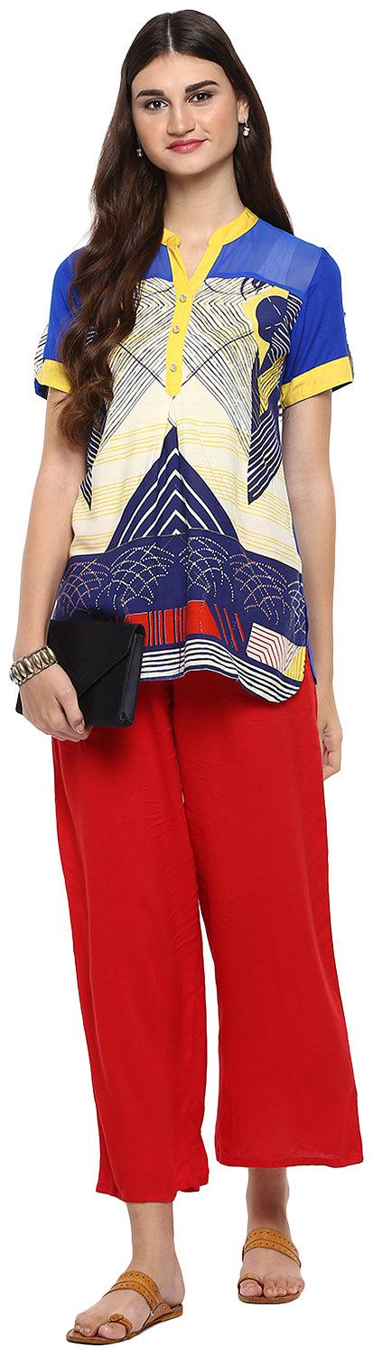 

Avanya Women Blue Printed Straight Kurta