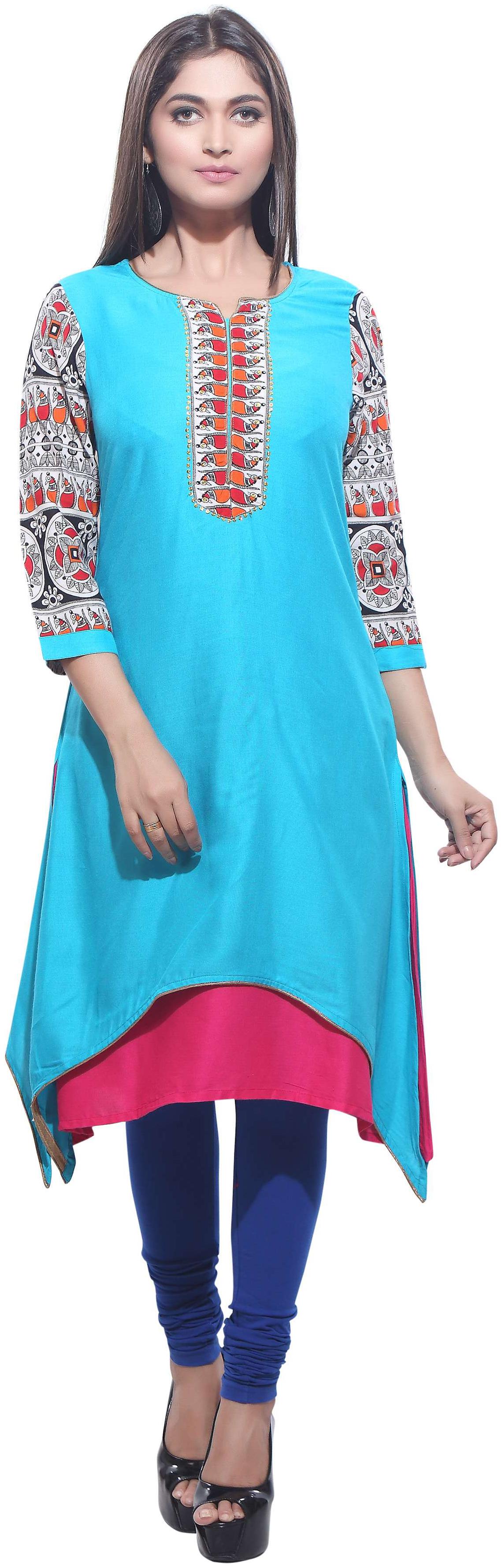 

Avanya Women Turquoise Solid Layered Kurta