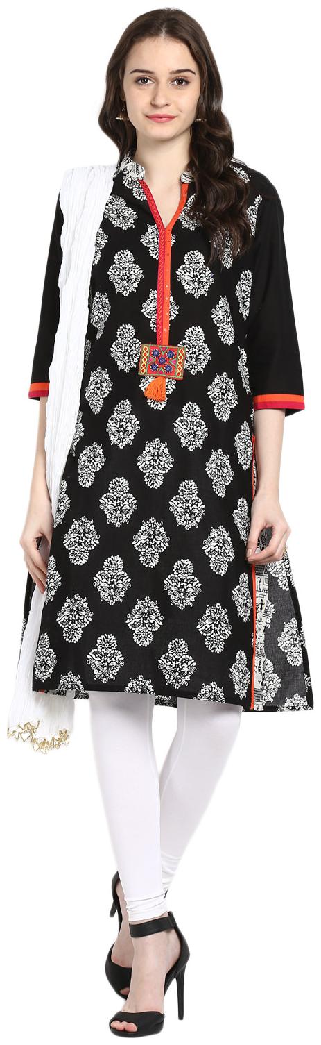 

Avanya Women Cotton Straight Kurta with Legging Dupatta Set