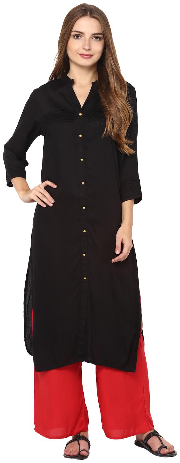 

Avanya Women Black Solid Straight Kurta