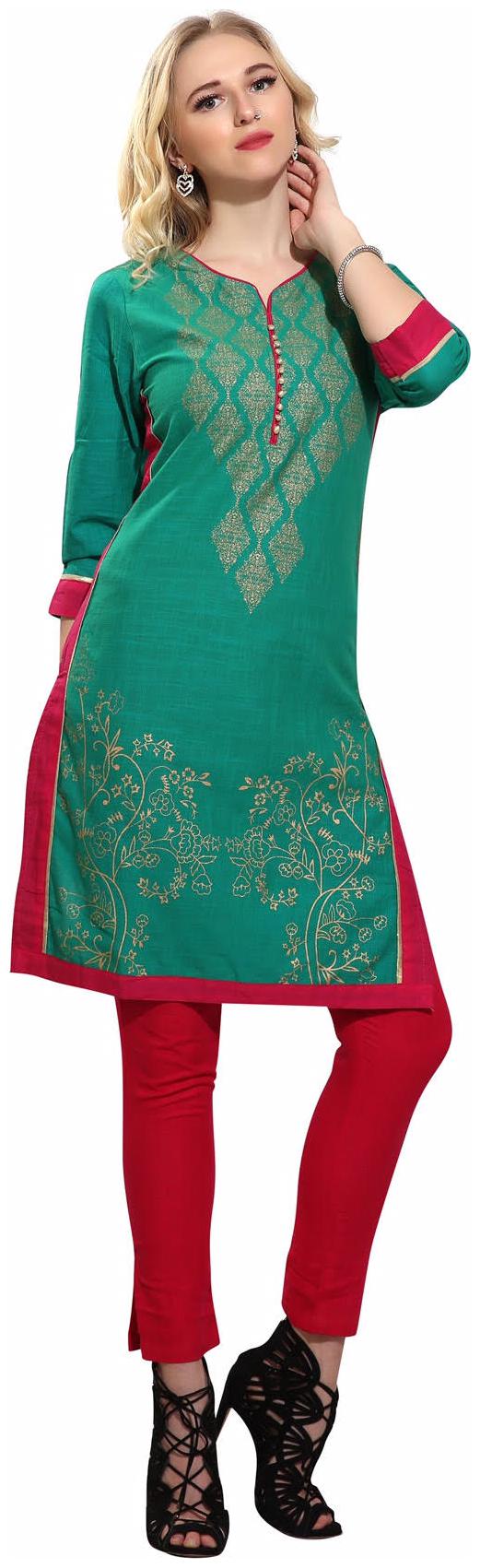 

Avanya Women Green Printed Straight Kurta