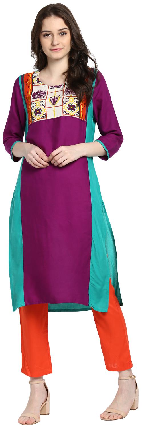 

Avanya Women Purple Printed Straight Kurta