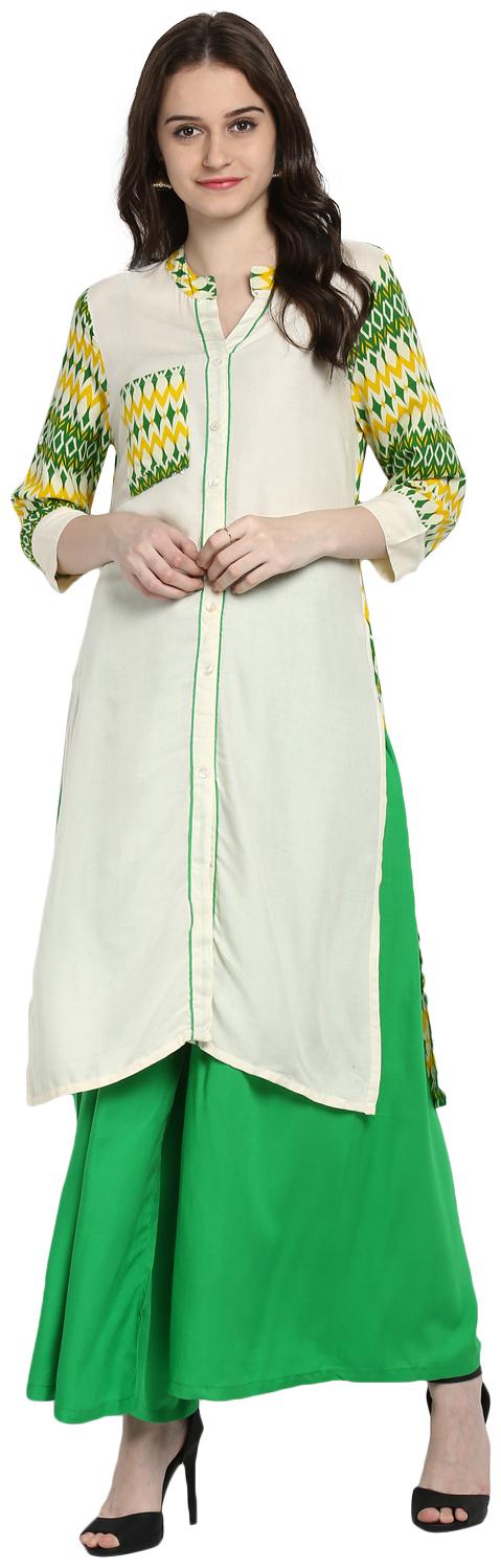 

Avanya Women White Printed Straight Kurta