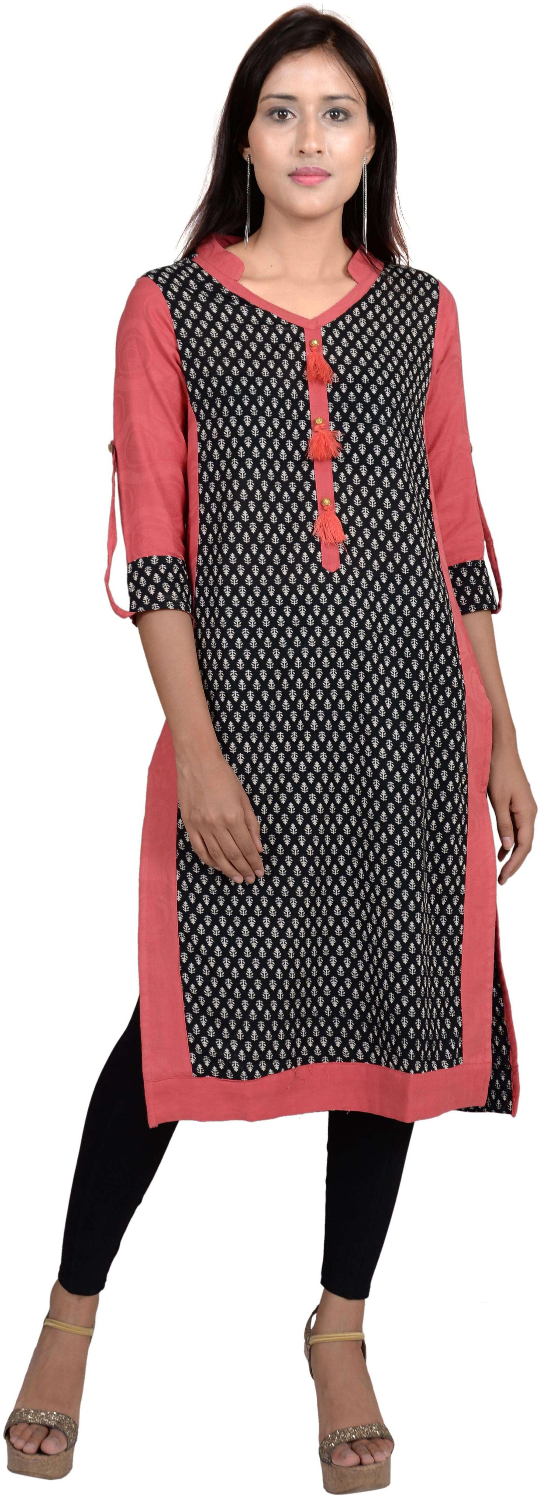 

Avanya Women Black Printed Straight Kurta