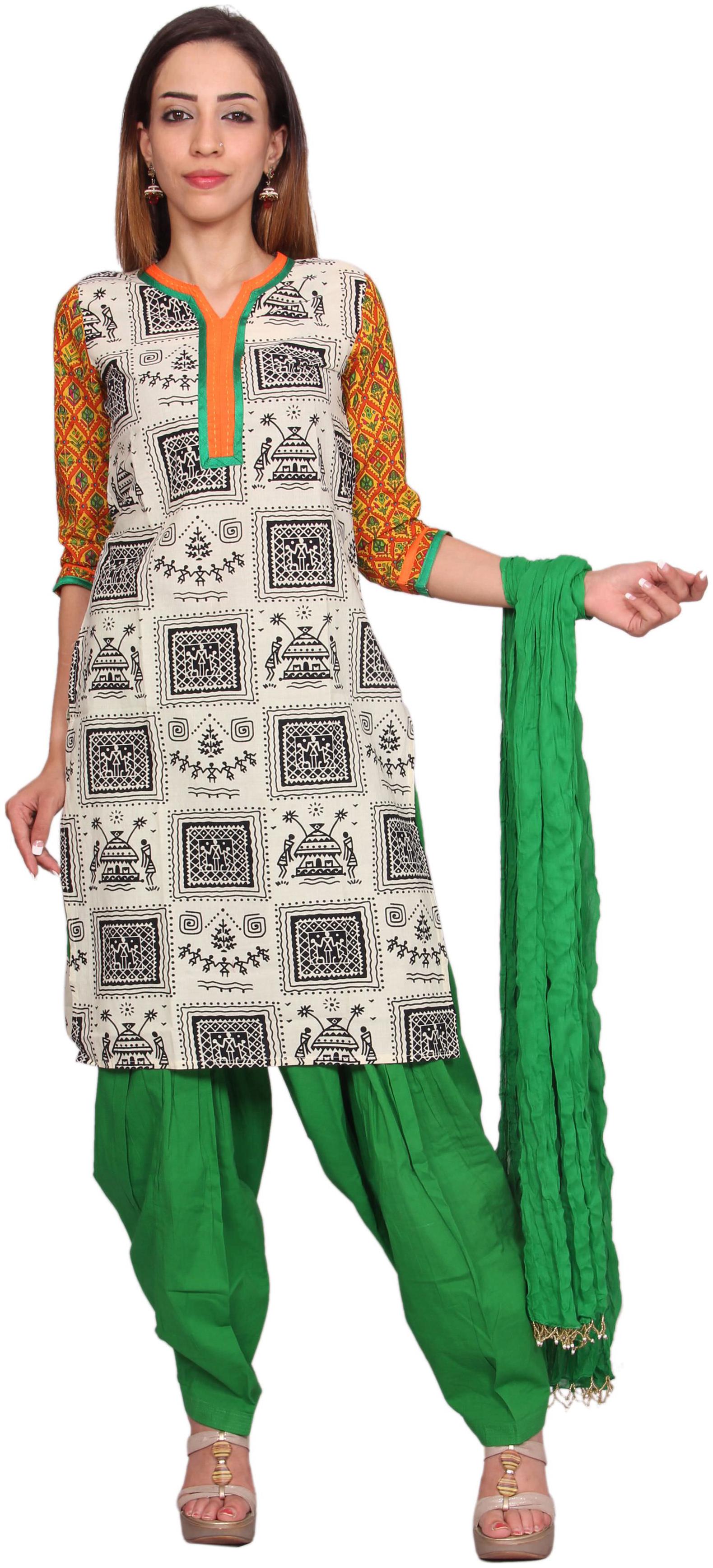 

Avanya Women Cotton Straight Kurta with Patiala Dupatta Set