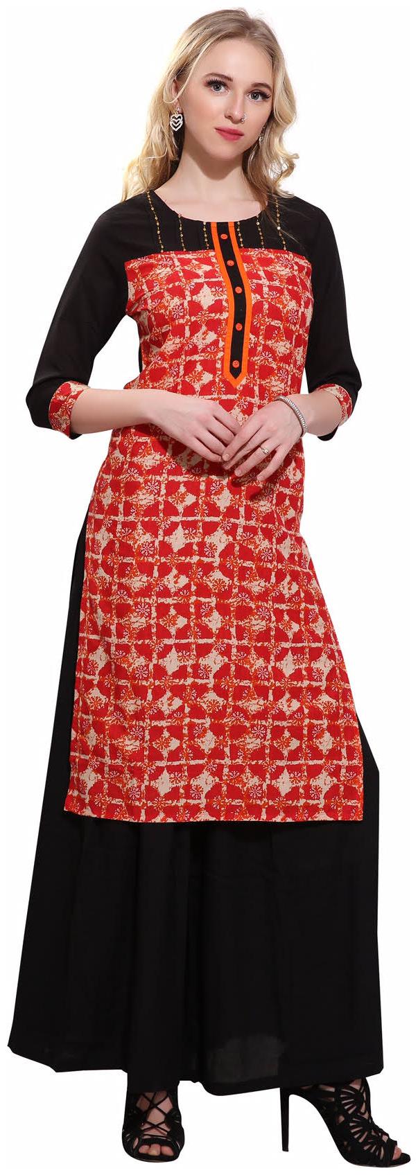 

Avanya Women Red Printed Straight Kurta