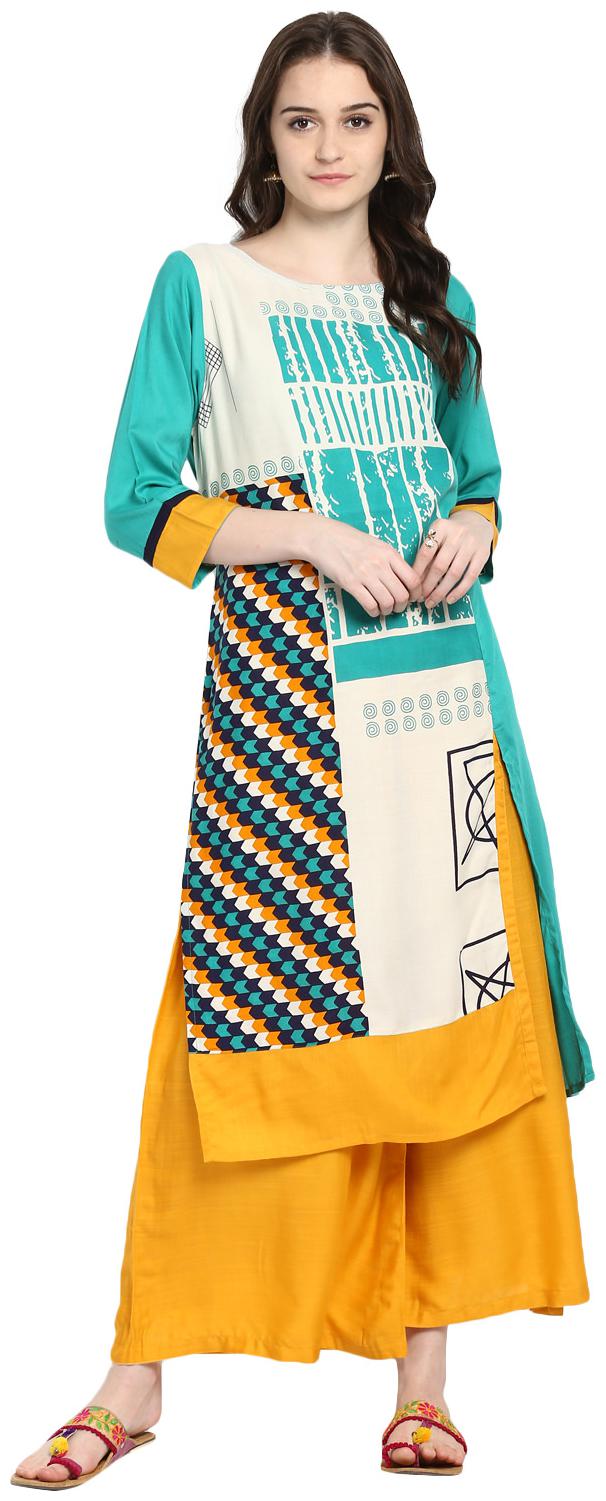 

Avanya Women Green Printed Straight Kurta