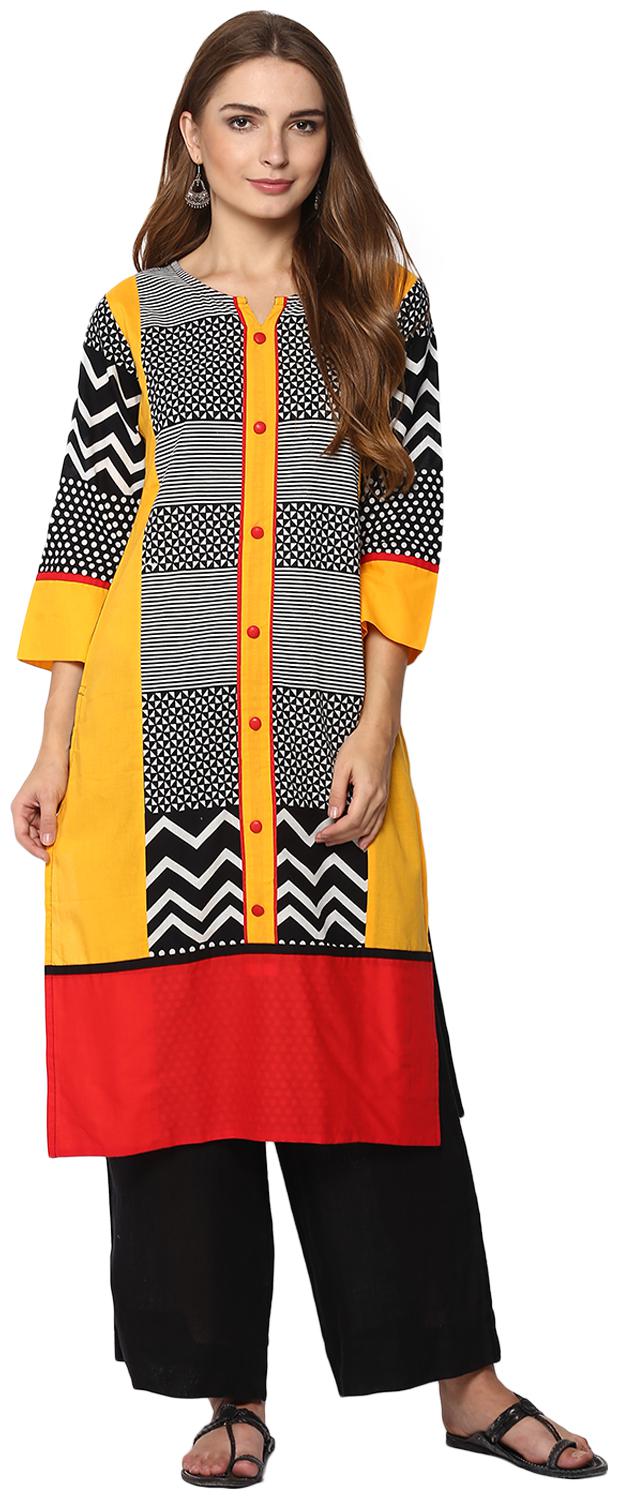 

Avanya Women Black Printed Straight Kurta