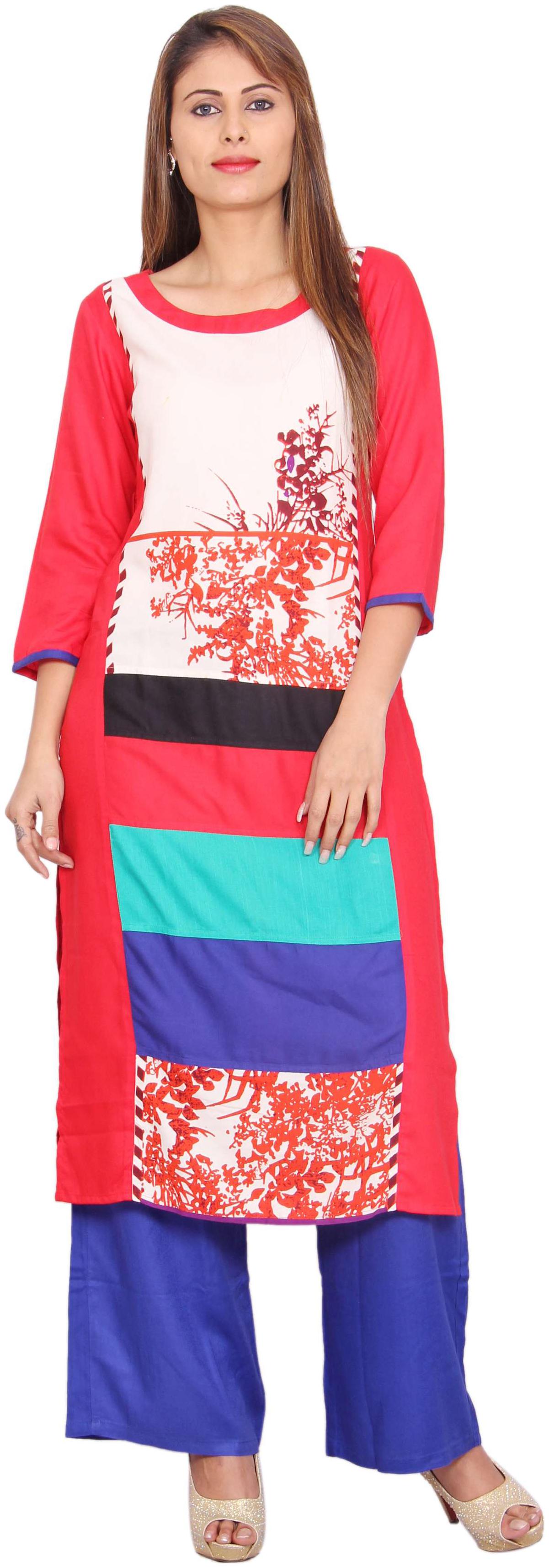 

Avanya Women Pink Printed Straight Kurta