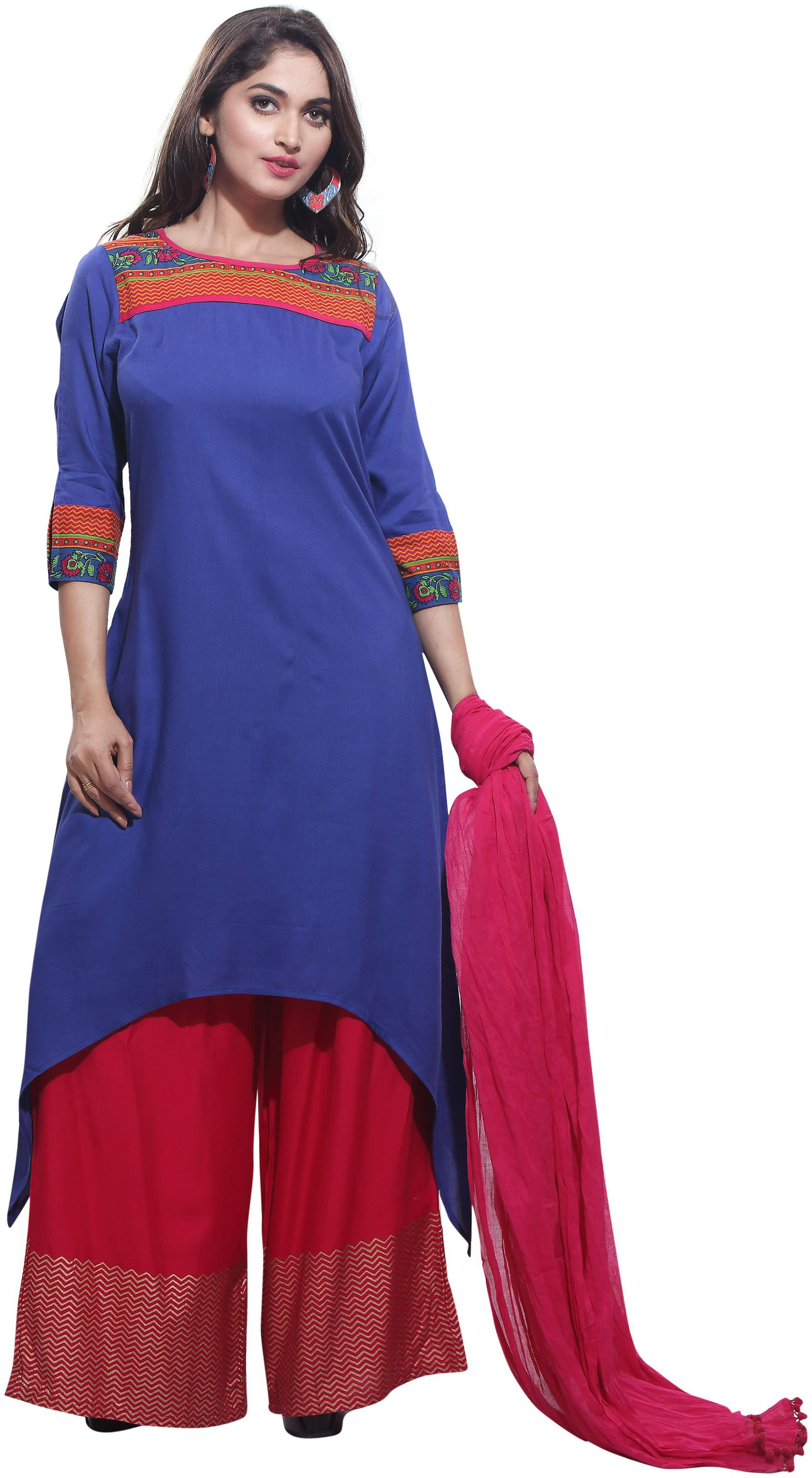 

Avanya Women Rayon A-Line Kurta with Palazzo Dupatta Set