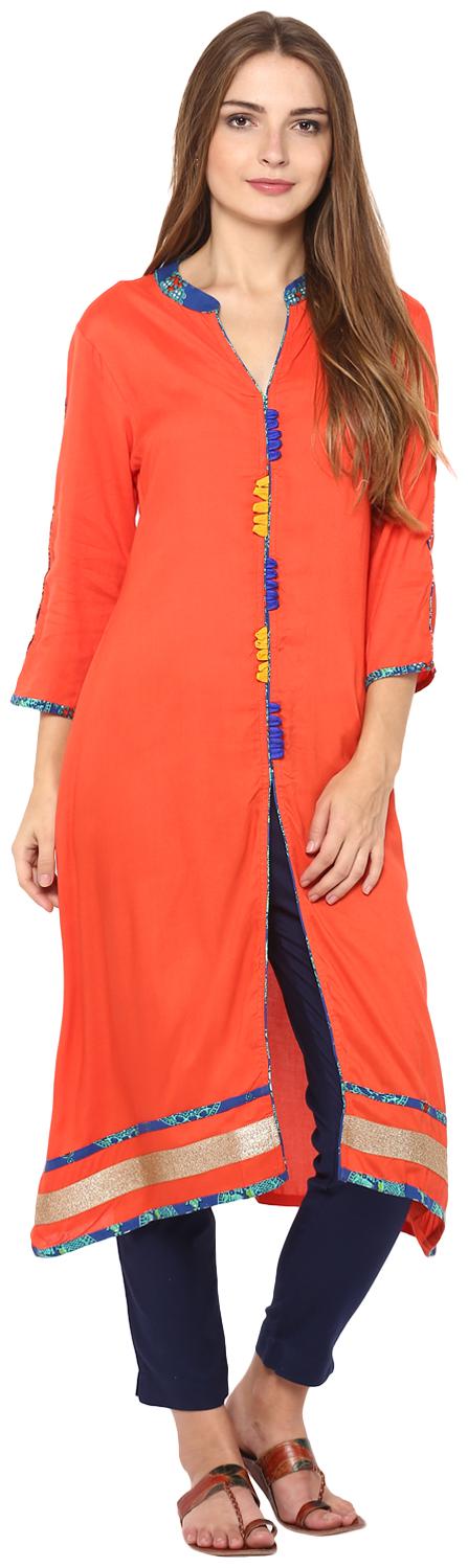 

Avanya Women s Solid Rayon A-Line Kurta