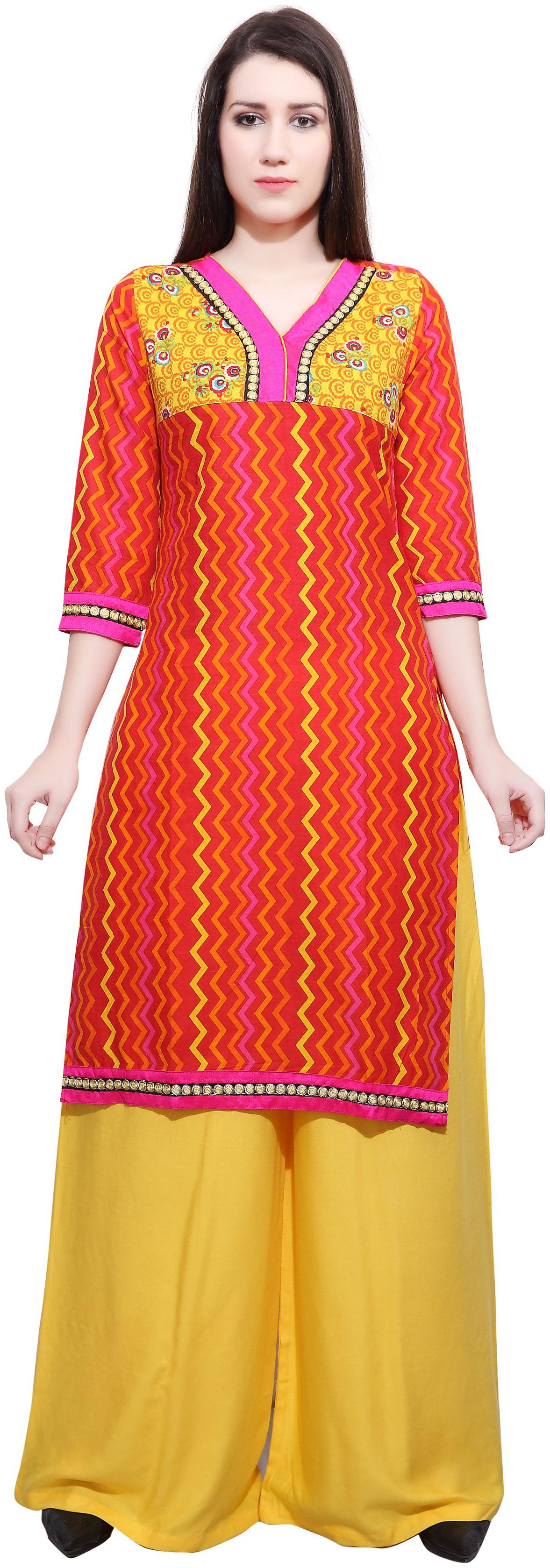 

Avanya Women Red Printed Straight Kurta
