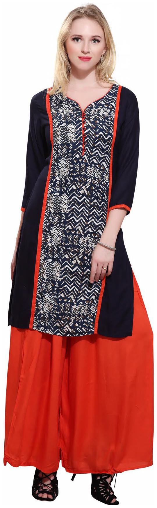 

Avanya Women Blue Printed Straight Kurta