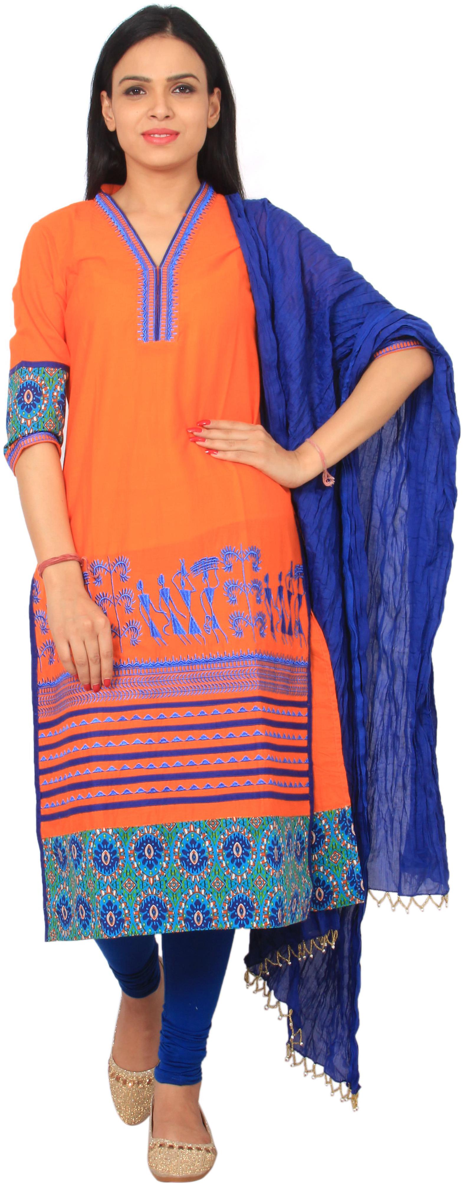 

Avanya Women Cotton Straight Kurta with Legging Dupatta Set