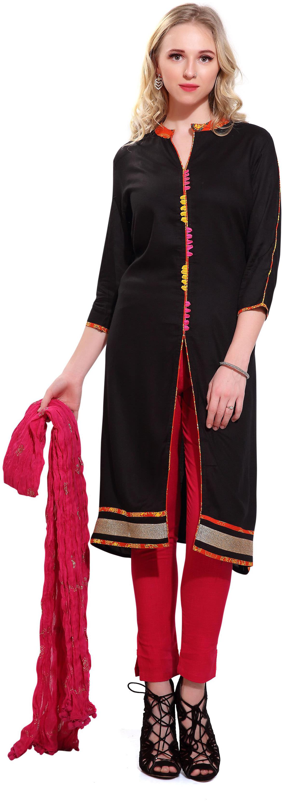 

Avanya Women Rayon A-Line Kurta with Pant Dupatta Set