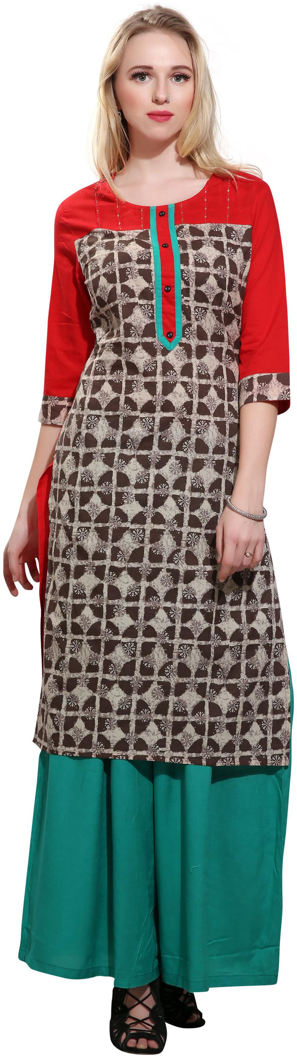 

Avanya Women Brown Printed Straight Kurta