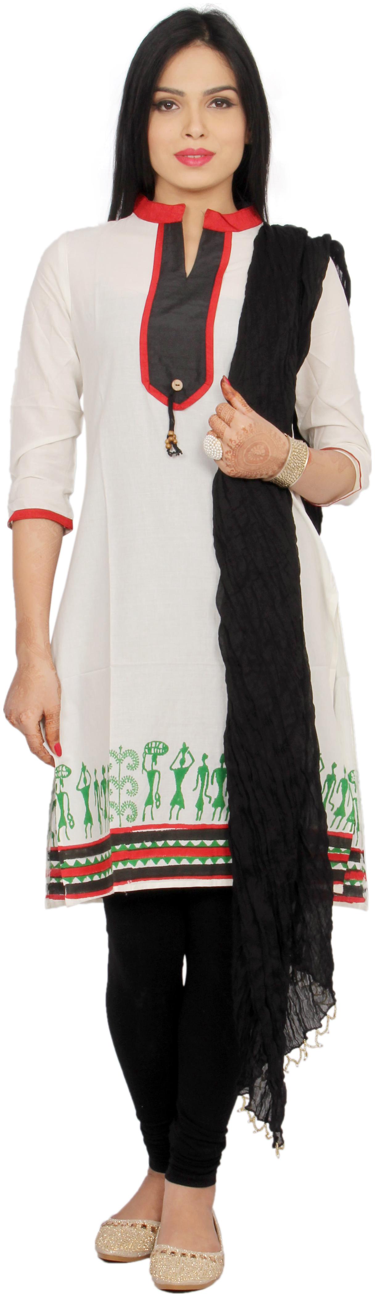 

Avanya Women Cotton Straight Kurta with Legging Dupatta Set
