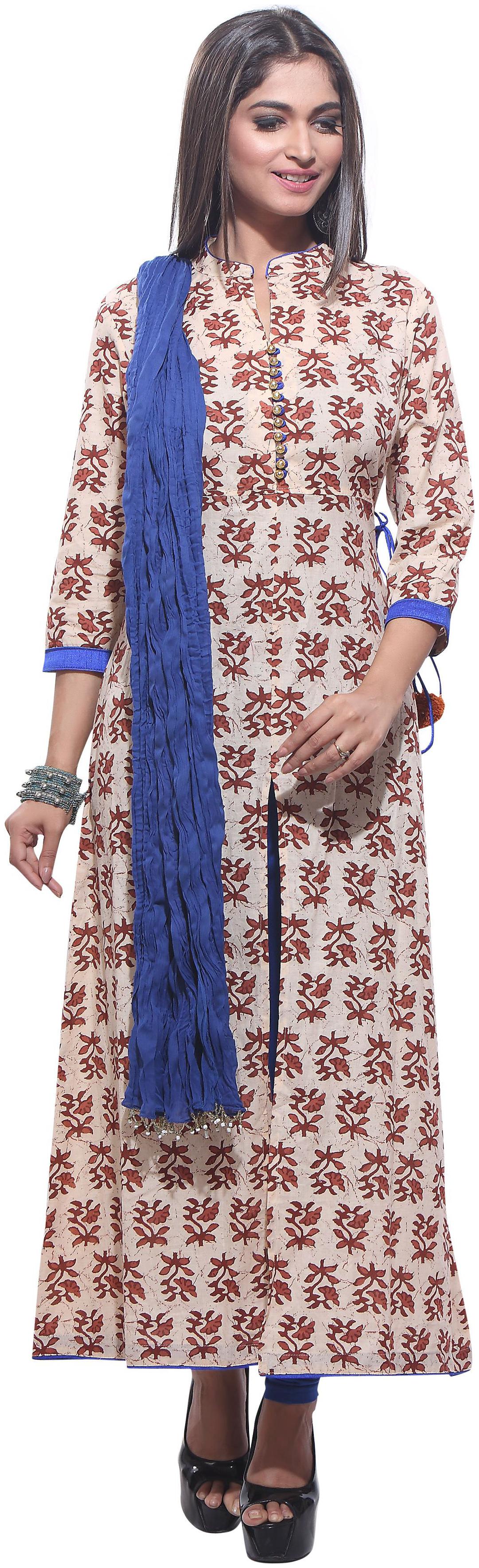 

Avanya Women Cotton A-Line Kurta with Legging Dupatta Set