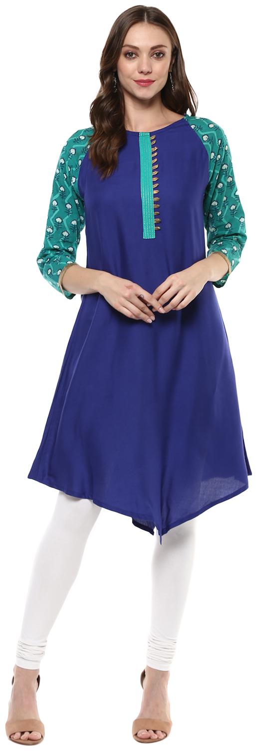 

Avanya Women s Solid Rayon A-Line Kurta