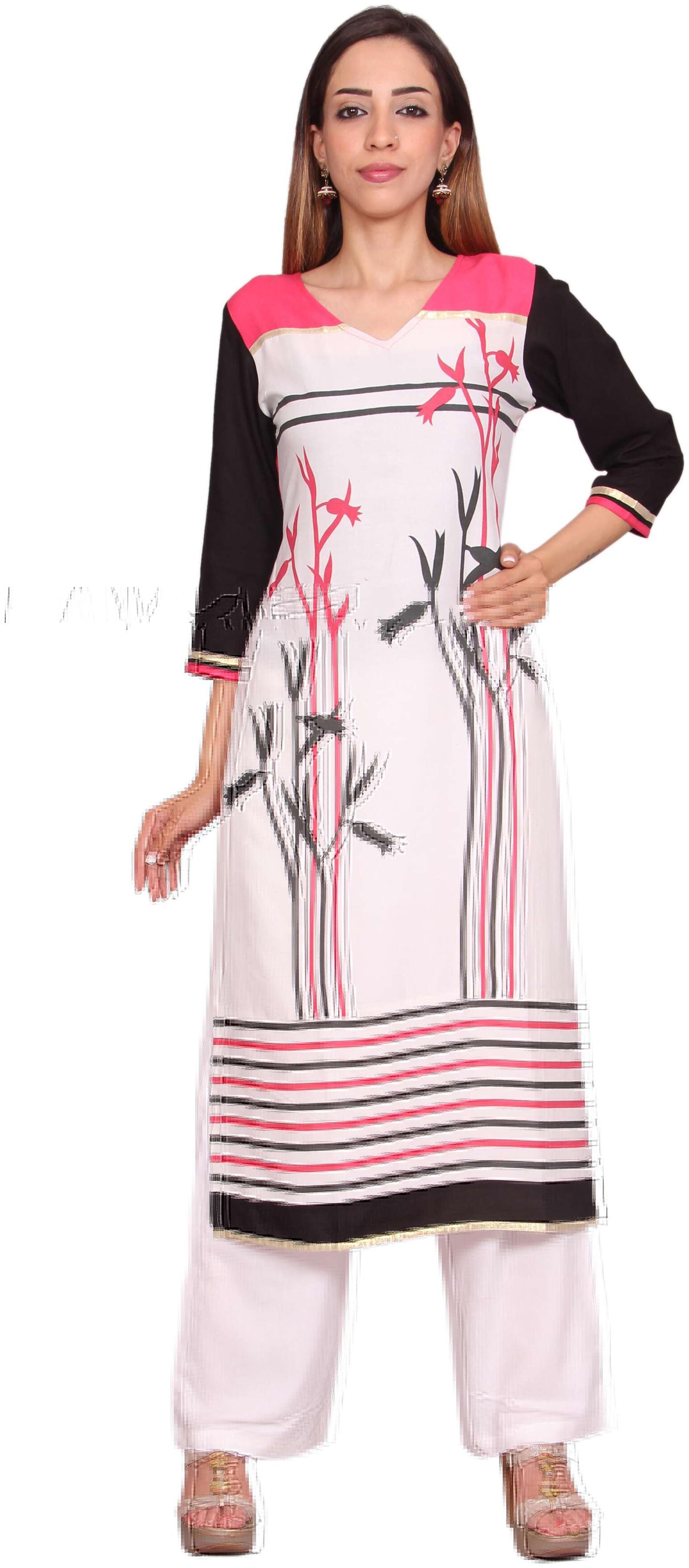 

Avanya Women White Printed Straight Kurta