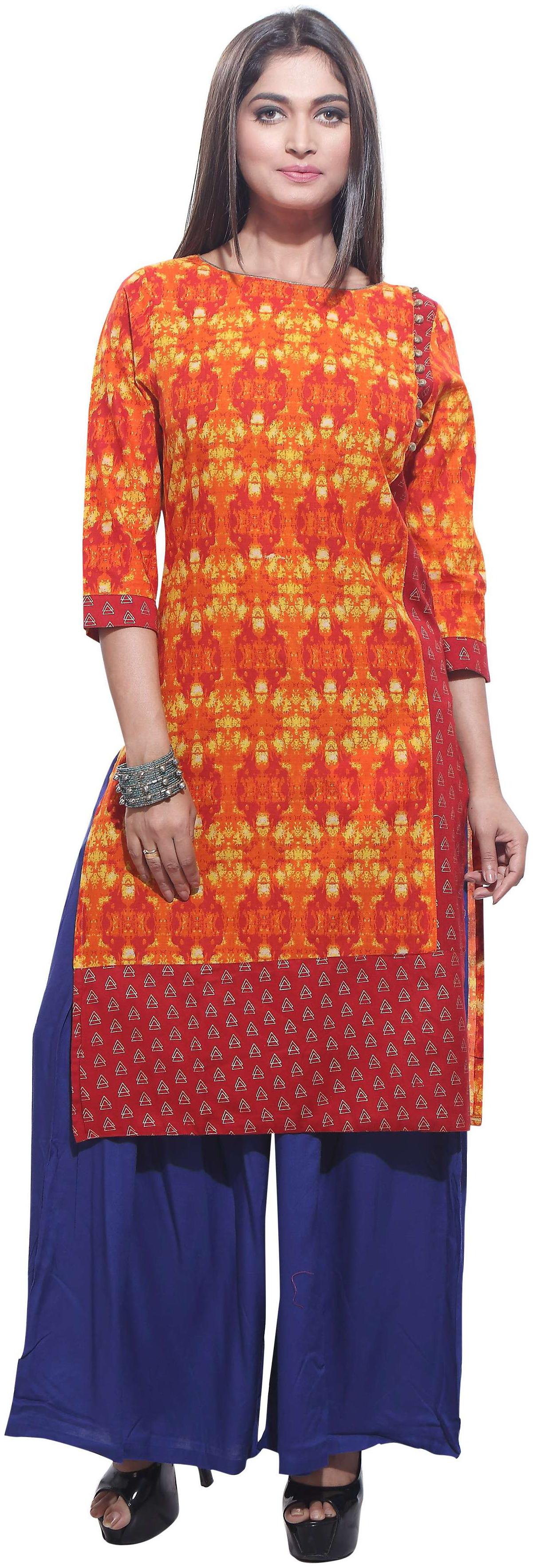 

Avanya Women Orange Printed Straight Kurta