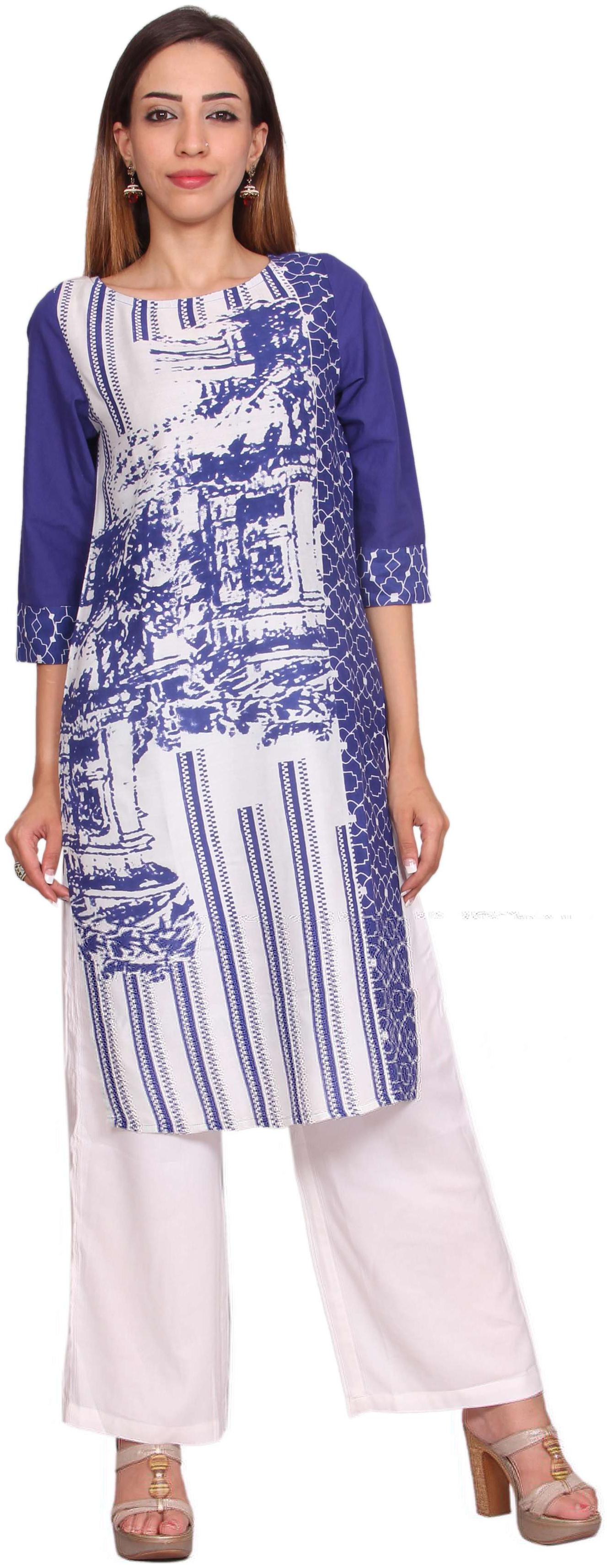

Avanya Women Blue Printed Straight Kurta