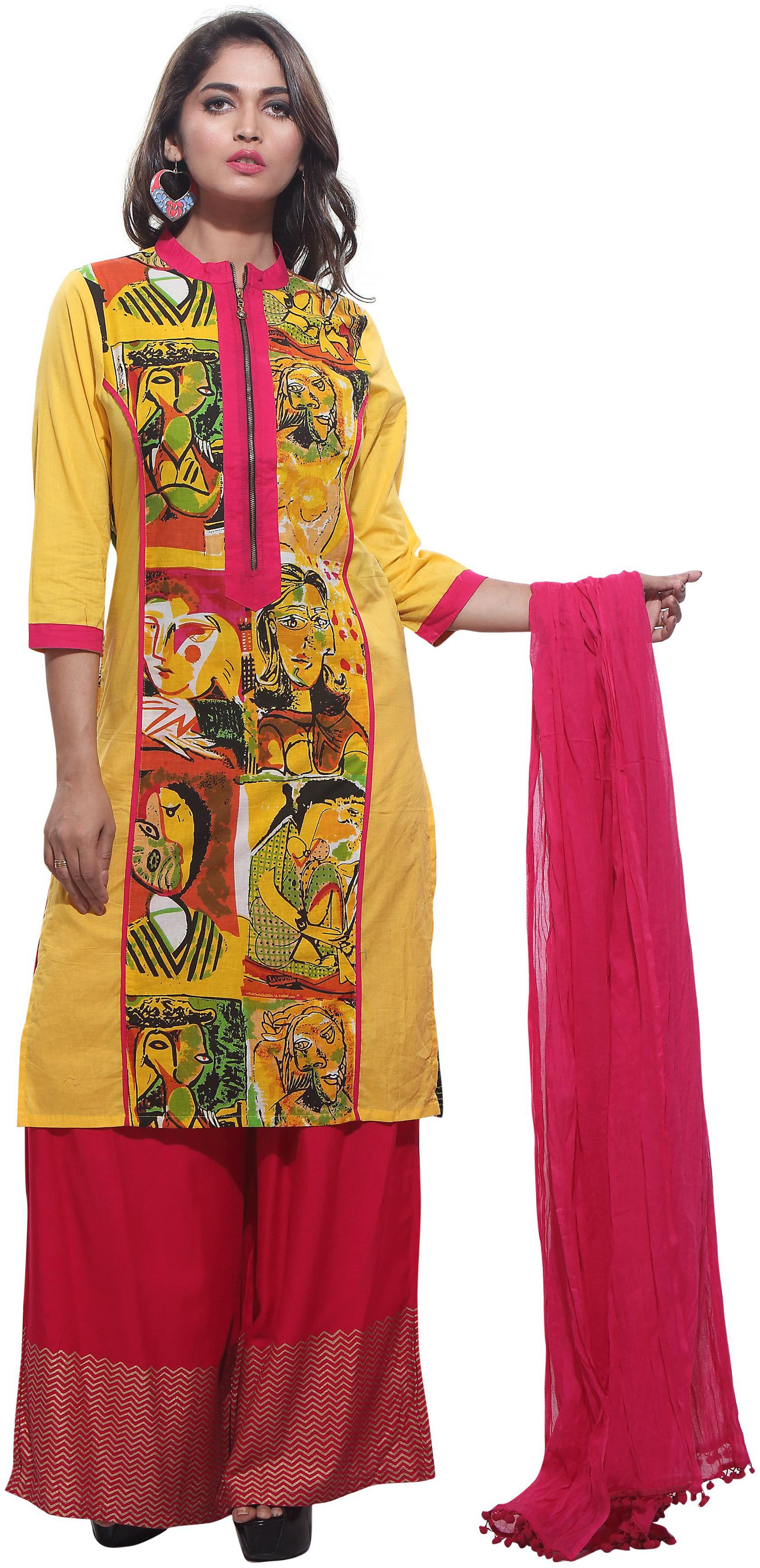

Avanya Women Cotton Straight Kurta with Palazzo Dupatta Set