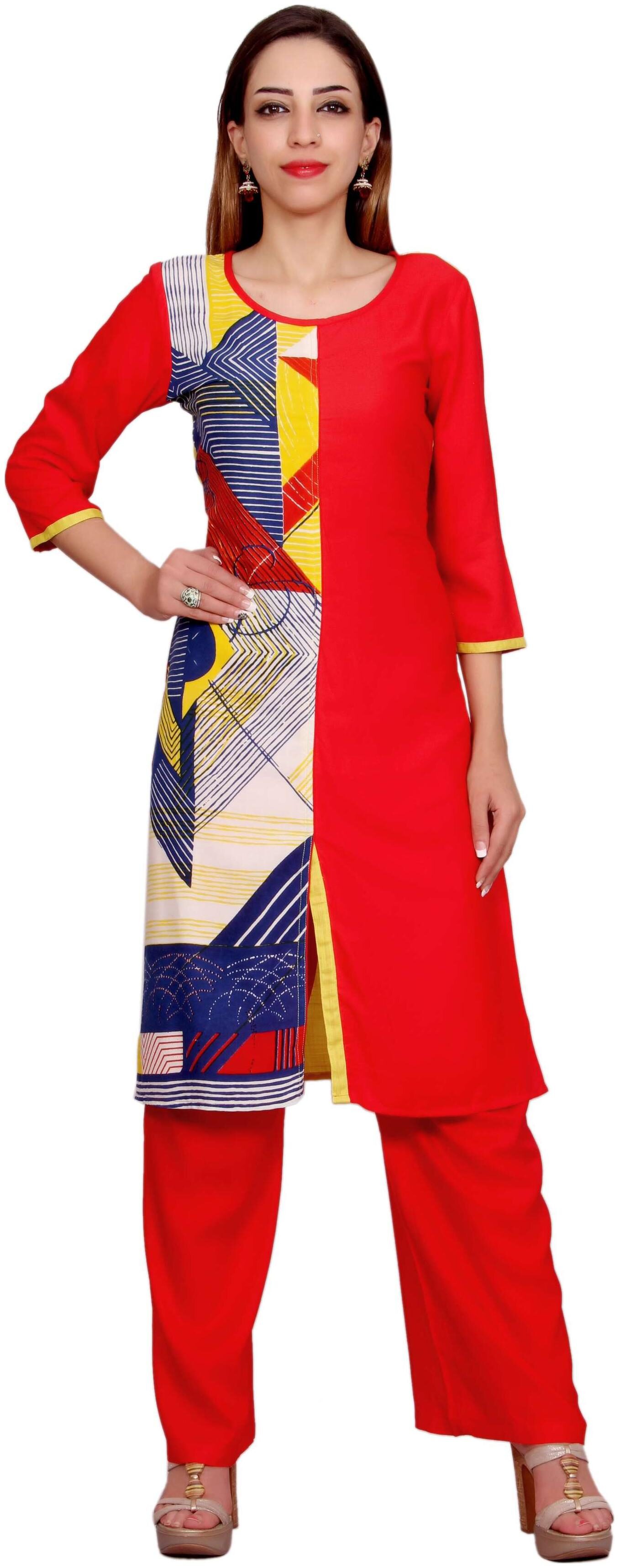 

Avanya Women Red Printed Straight Kurta