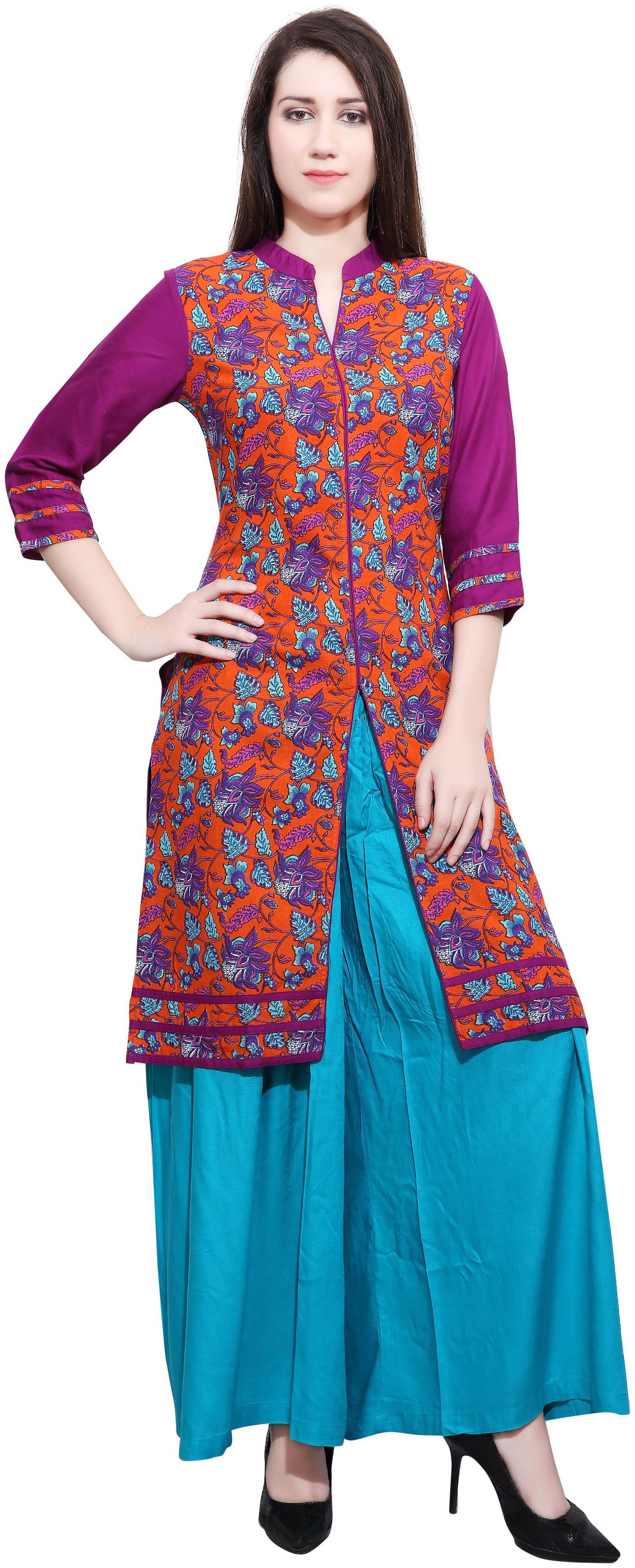 

Avanya Women Purple Printed Straight Kurta