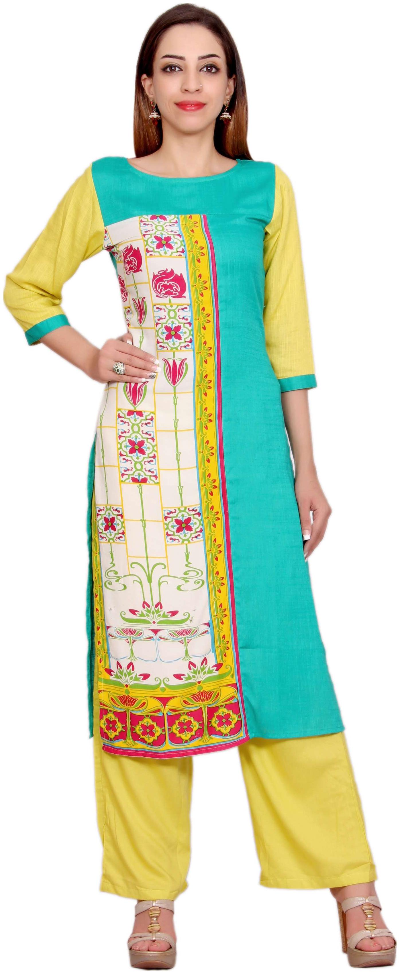 

Avanya Women Green Printed Straight Kurta