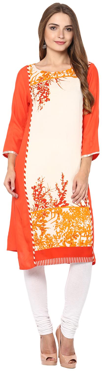 

Avanya Women Orange Printed Straight Kurta