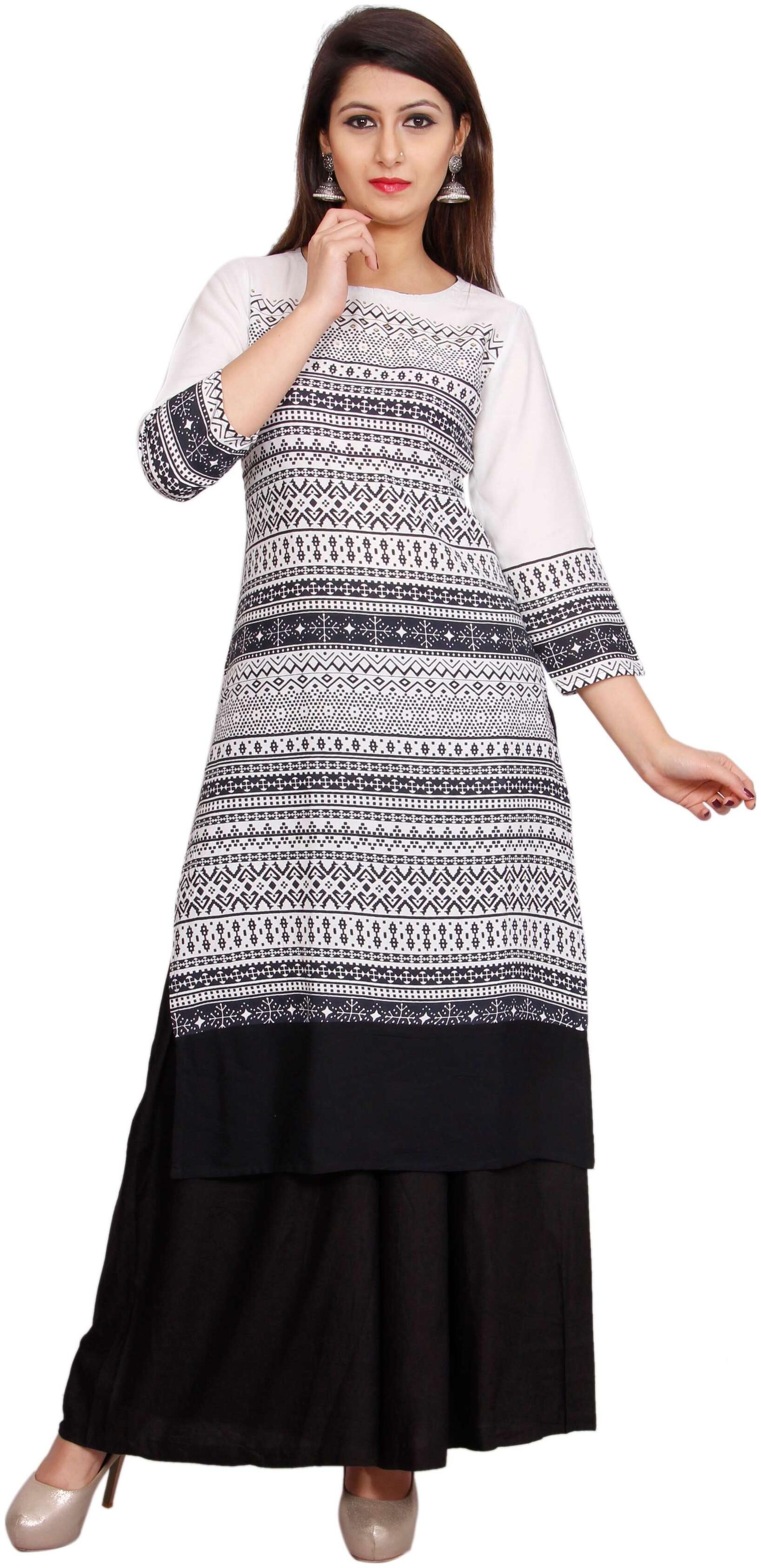 

Avanya Women White Printed Straight Kurta