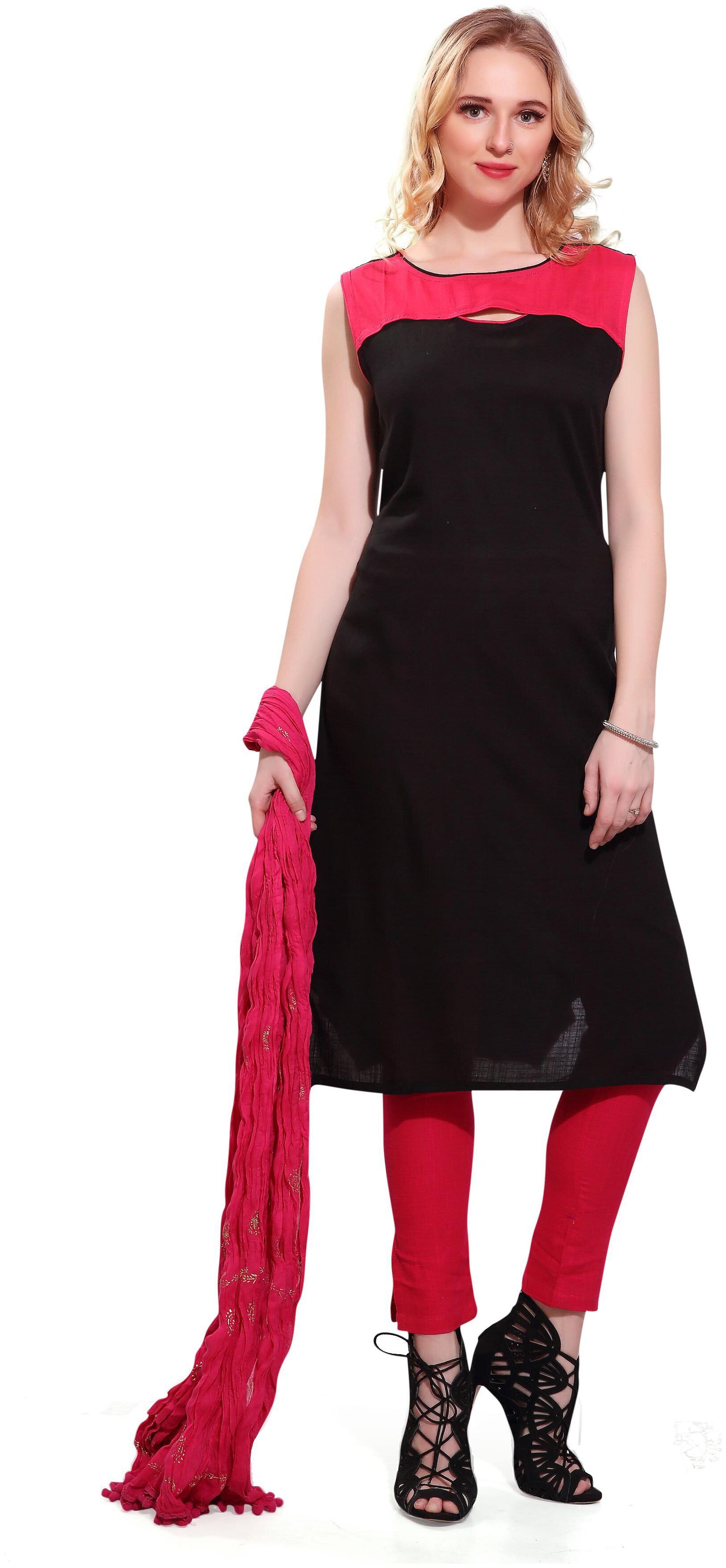 

Avanya Women Rayon A-Line Kurta with Pant Dupatta Set