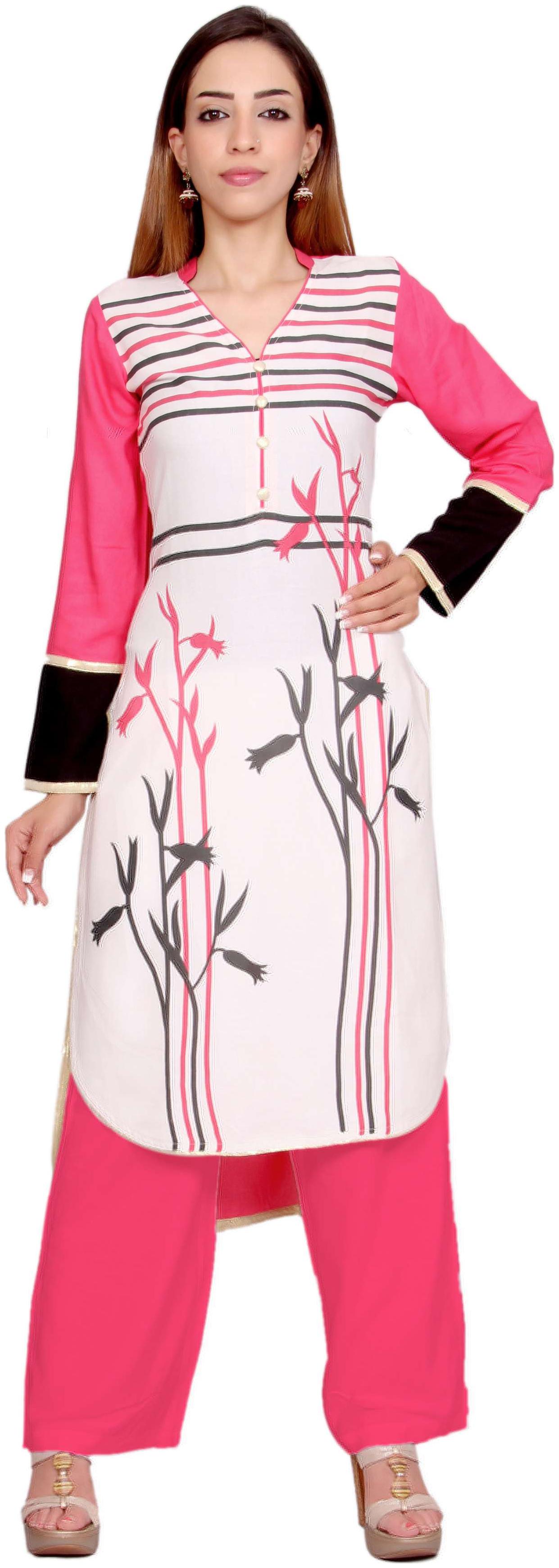 

Avanya Women White Printed Straight Kurta