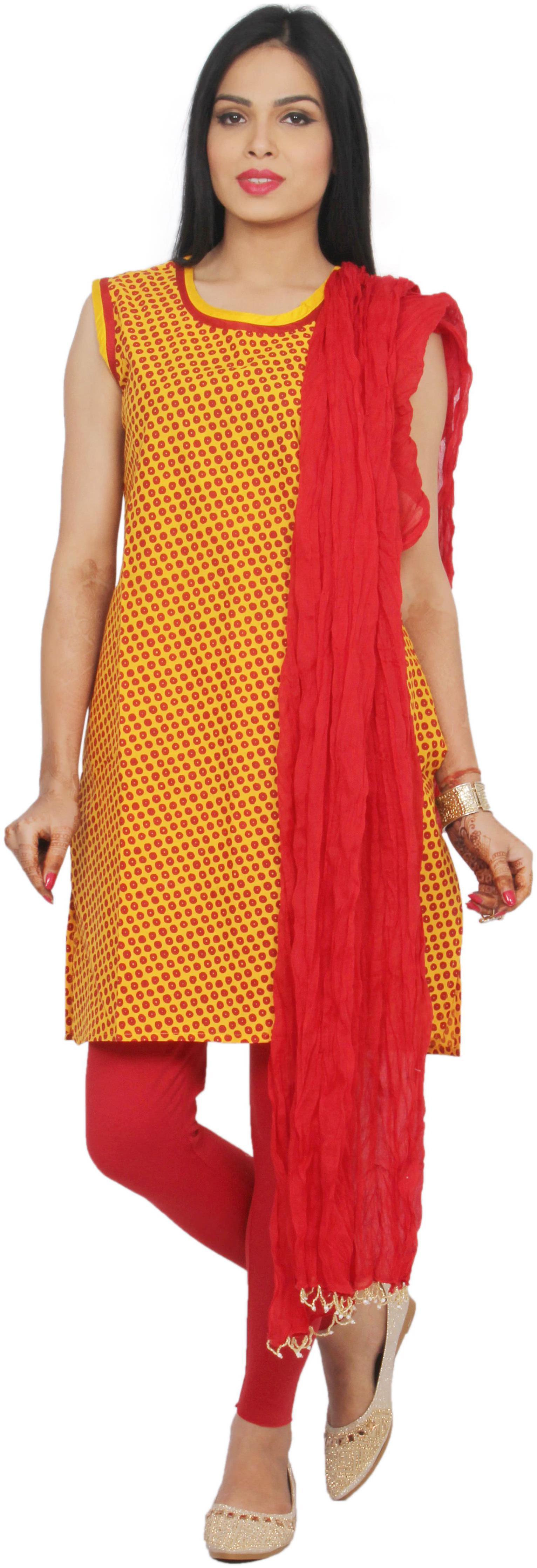 

Avanya Women Cotton Straight Kurta with Legging Dupatta Set