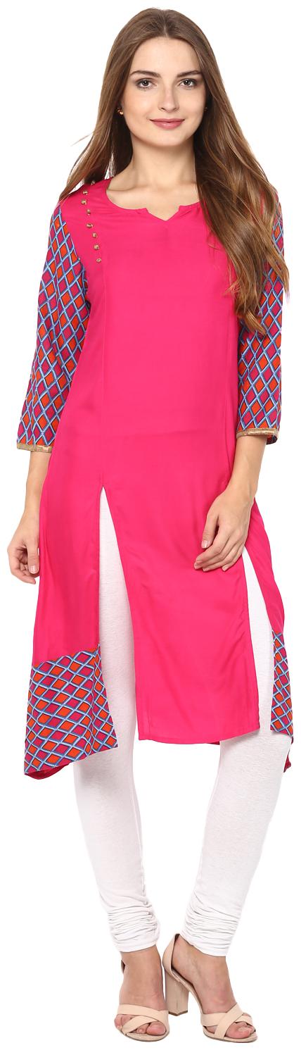

Avanya Women s Solid Rayon A-Line Kurta