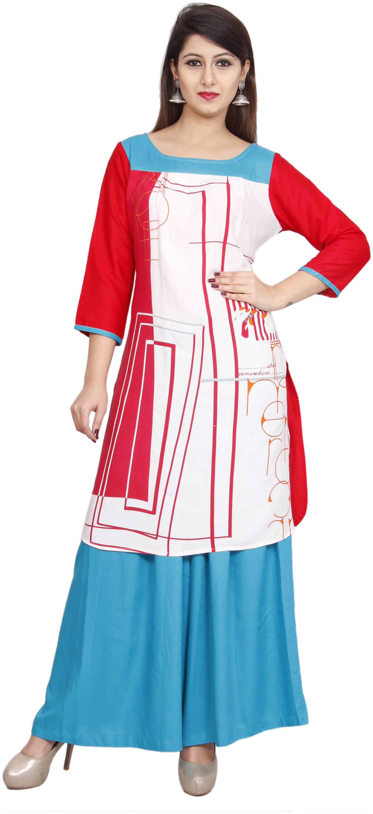 

Avanya Women White Printed Straight Kurta