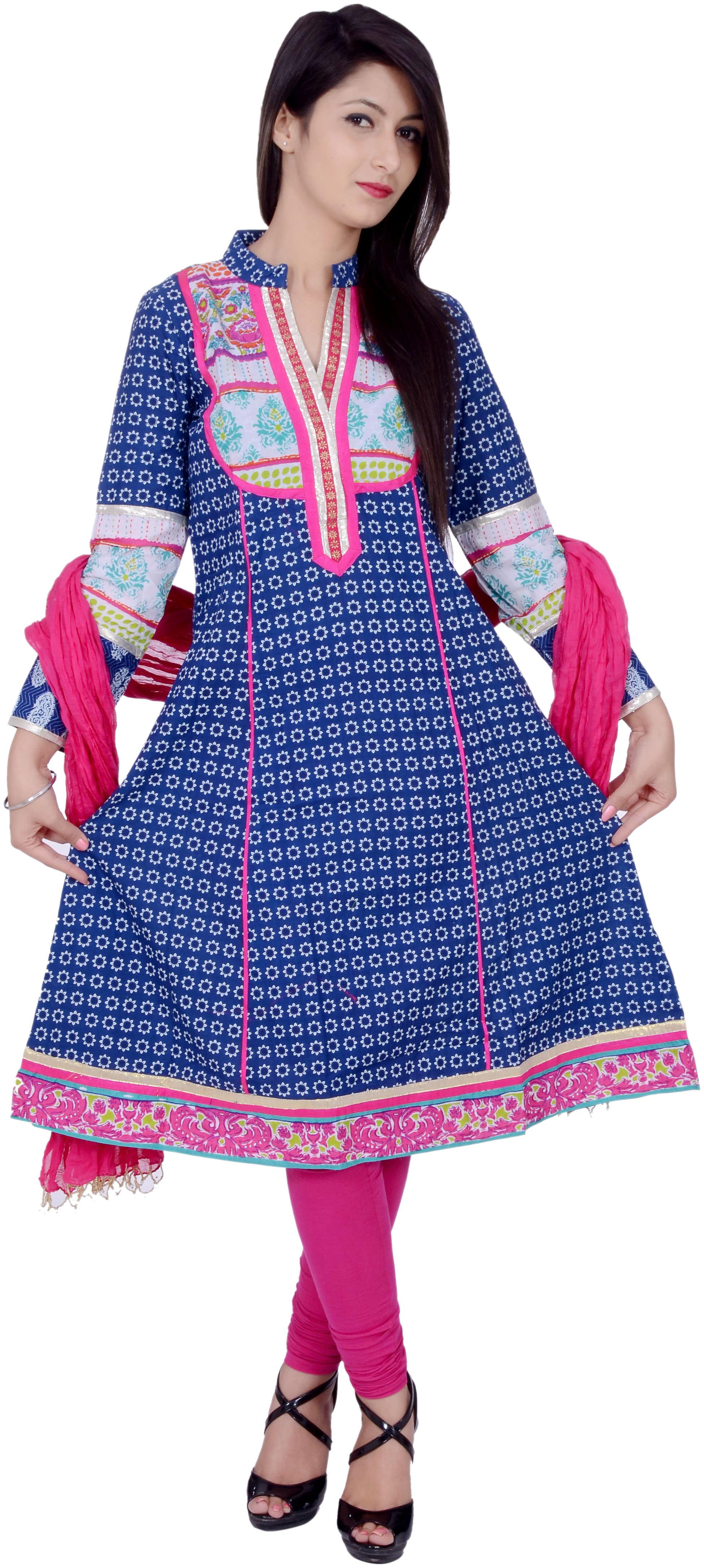 

Avanya Women Cotton Anarkali Kurta with Legging Dupatta Set